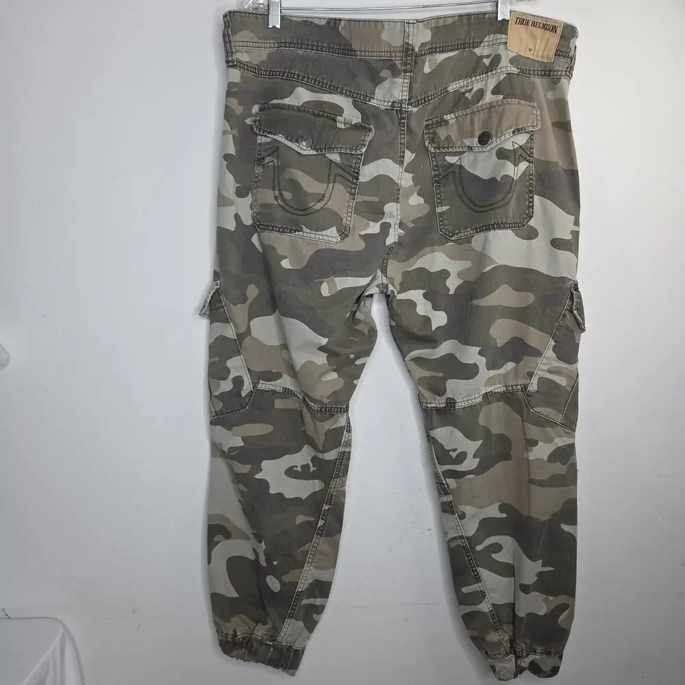 True Religion Joggers Pants Mens 40 Green Camo Denim